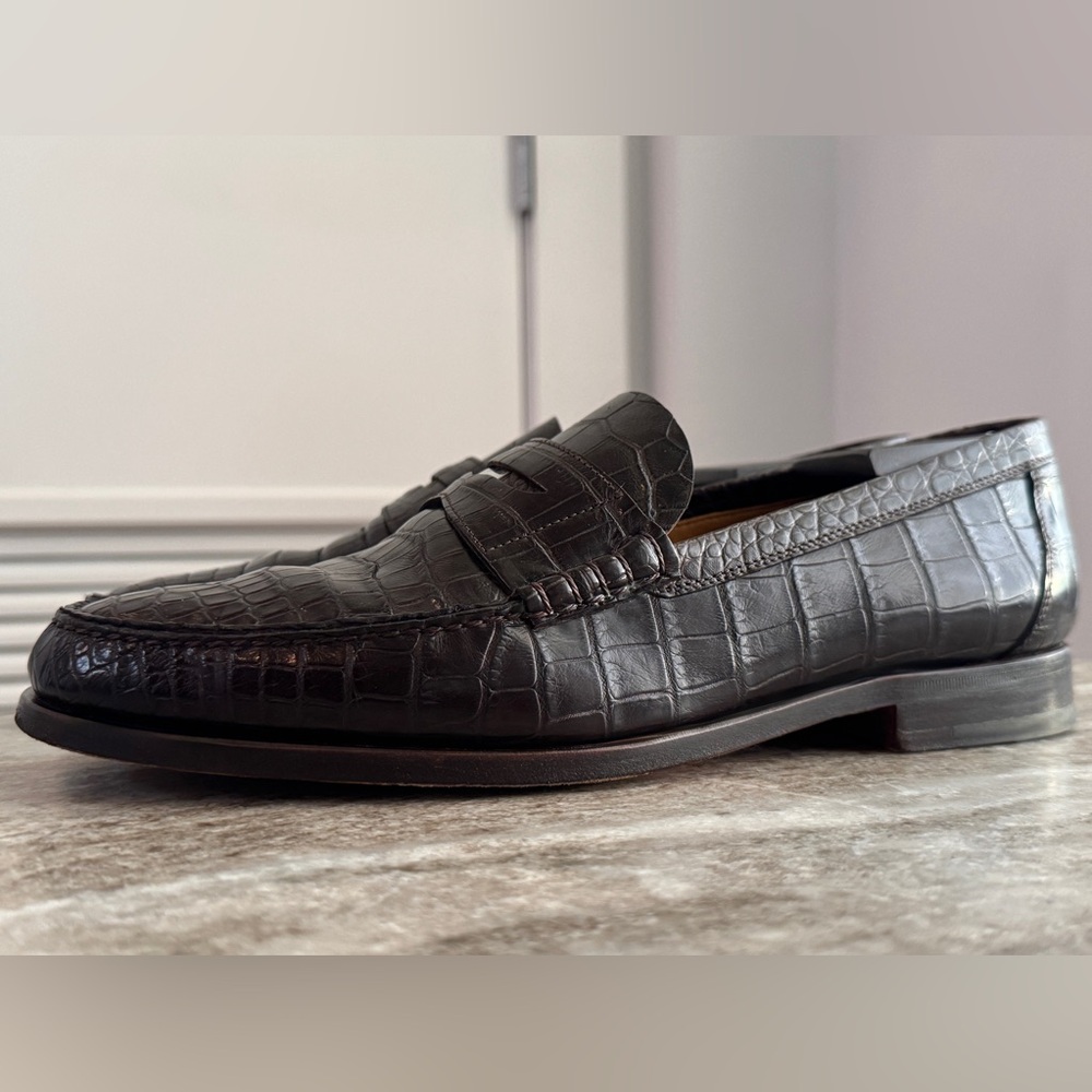HERMES Crocodile Brown Alligator Leather Penny Loafer Shoes 10 US 43 Euro 9 UK - Picture 3 of 16